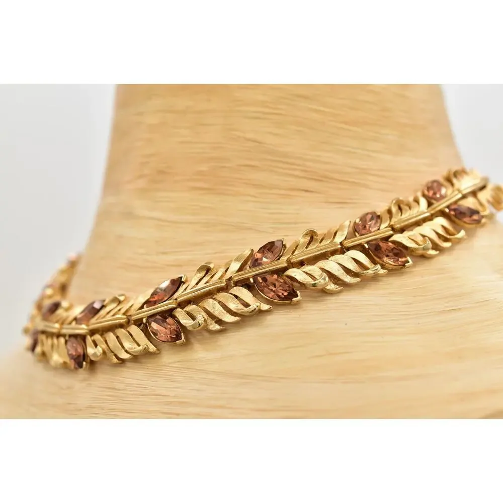 Lisner Vintage Choker Collar Necklace Crystal Brushed Gold Chunky Signed BinBJ